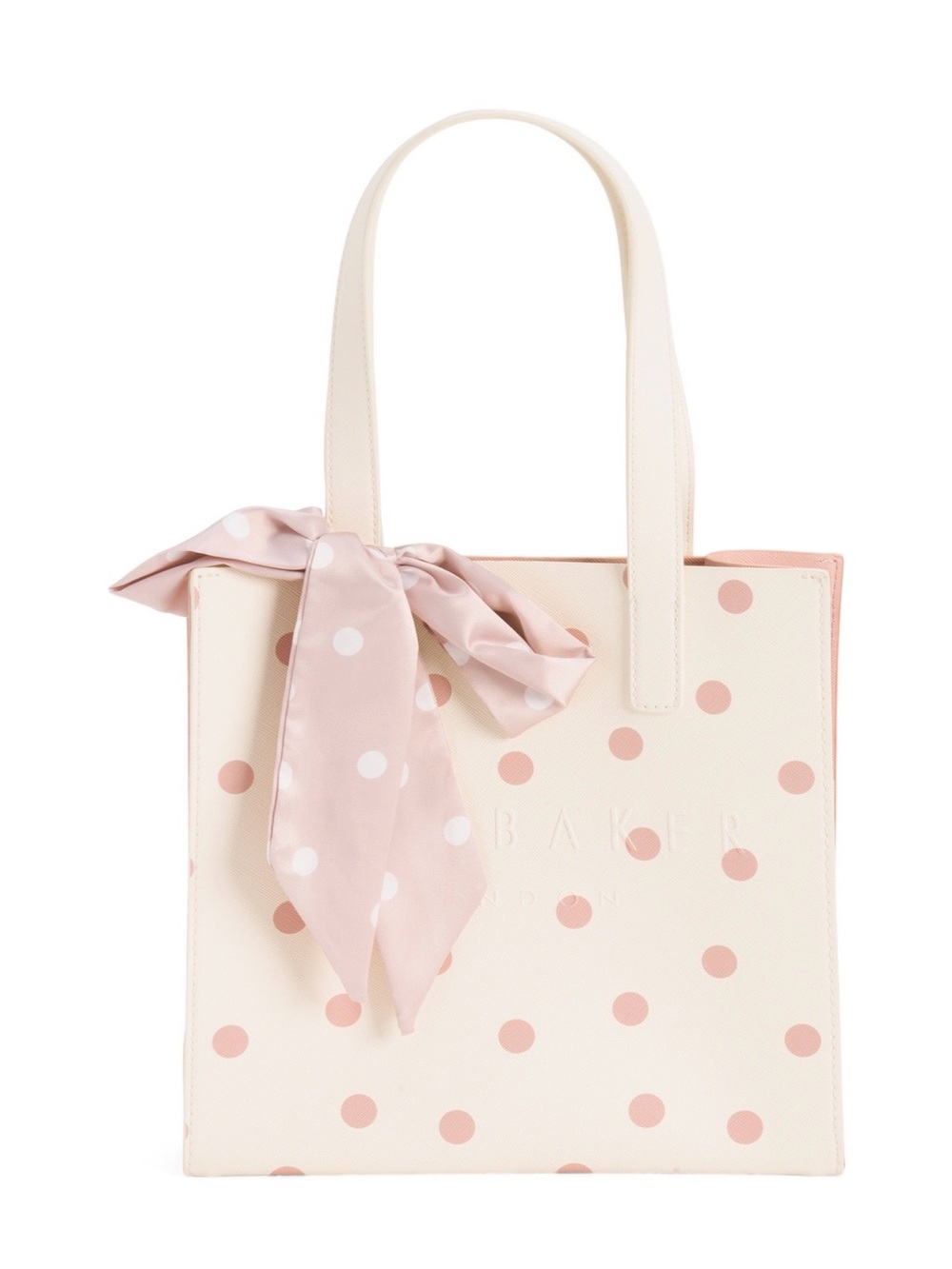 TED BAKER London Polka dot Blush Faux leather Seacon Small Icon Tote Bag w/bow